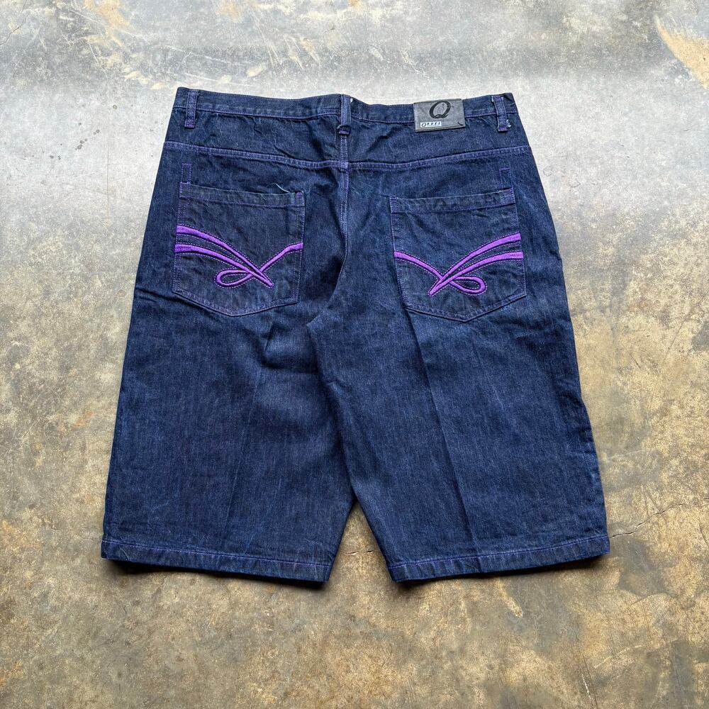 Baggy‎ Y2K Purple Embroidered Dark wash Jorts